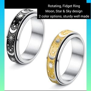 Rotating, Fidget Ring Moon, Star & Sky design2 color options, sturdy well made